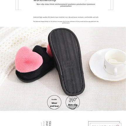 Autumn/winter Warm Cotton Slippers Women's Cartoon Peach Heart Design Floor Anti-slip Home Slippers For New Mothers