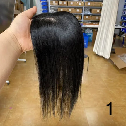 12 Inch 30cm Brazilian Human Hair Topper with 7x11 Swiss Lace Base Invisible Scalp Clip on Natural Blend for Thin Crown Hair