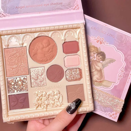 Pearl Matte Waterproof Eye Shadow Palette Blush Glitter Highlighter All In One Embossed Angel Face Contour Makeup Collection