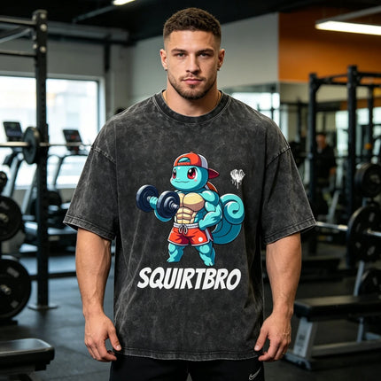 2026 Hot Sale Pokemon Squirtle Gym Muscle T-Shirt Vintage Washed Anime Graphic Tee Unisex Streetwear Short Sleeve Top Gym Lovers