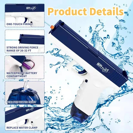 Electric Water Gun Rechargeable 10M Range Auto Manual Spray w Battery USB Cable Summer Outdoor Toy for Kids Adults Party Pool