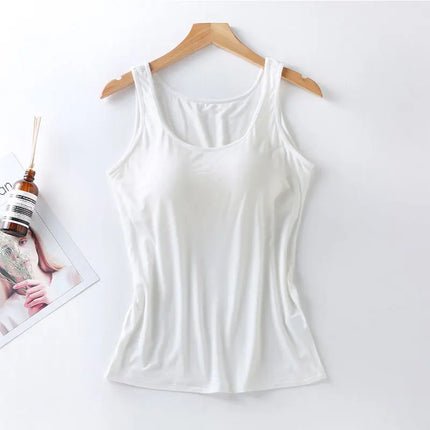 2025 Women's Vest Tops With Built-in Bra Neck Vest Padded Slim Fit Tank Tops Sexy Shirts Feminino Casual Underlay Slimming Shirt