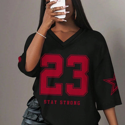  Casual Minimalist Letter NO.23 Graphic T-Shirt For Women Summer Sports Jersey Suitable For Basketball Games Y2k Ladies Clothes