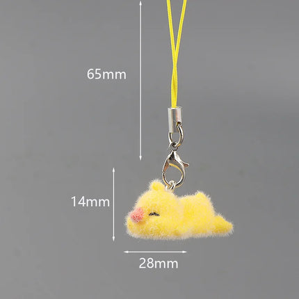 Flocking Animal Dog Cat Pendant Cute Keychain Keyring Bag Earphone Car Keychain Decor Keychains Accessories Phone Chain Lanyard