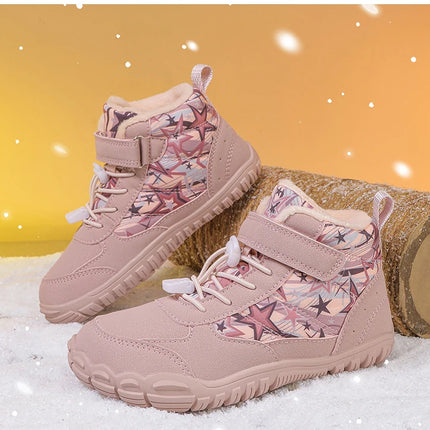 Waterproof Kids Barefoot Snow Boots 2025 New Wide Toe Winter Warm Fur Lined Shoes for Boys Girls Cold Weather Outdoor Sneakers
