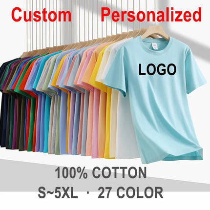 Custom T-Shirt Personalized Logo Photo Text Image Brand Print 100% Cotton Solid 5XL Team Workwear Men Women DIY Your Design Tees