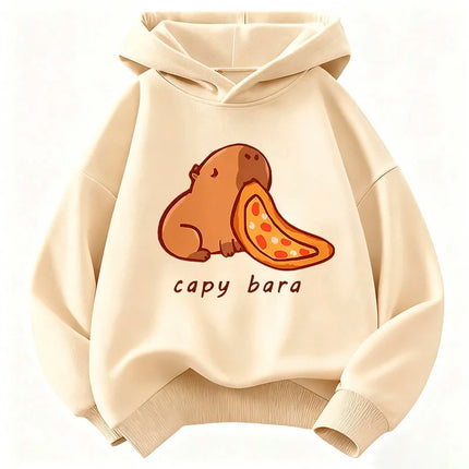 Cartoon Capybara Eating Food Print Trendy Hoodie Children's Sweatshirt Cute Hoody for Boys Girls Autumn Spring Casual Hoodies