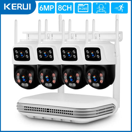 KERUI 6MP Full HD 8CH Wireless NVR Security WIFI IP Dual Lens Camera System Kit Outdoor Surveillance CCTV Audio Video Recorder