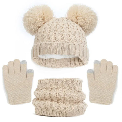 Kids Winter Hat Scarf Gloves Set Girls Knitted Scarf 3pc Set Childs Winter Warm Neck Scarves Beanie Cap For Boy Baby Gloves Suit