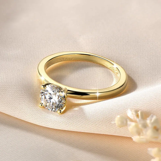 IOGOU Solitaire 1.0CT 6.5MM D Moissanite Diamond Rings 14K Gold Filled Classic Wedding Engagement Promise Ring for Women Jewelry