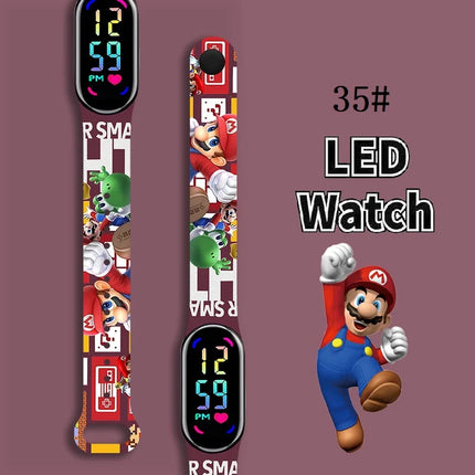 Mario Bros Children's Watches Action Figures Luigi Princess Peach Yoshi Bowser kids Sport Wristband Waterproof Digit