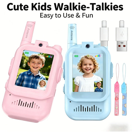 Video Walkie Talkies for Kids 2 Pack Rechargeable Intercom Walkie talkie 2 Screen One Click Call Child Video Intercom gifts