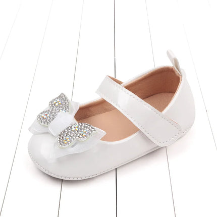 Casual Cute Rhinestone Bowknot Decor Mary Jane Shoes For Baby Girls, Lightweight Non-slip Walking Shoes For Spring And Autumn
