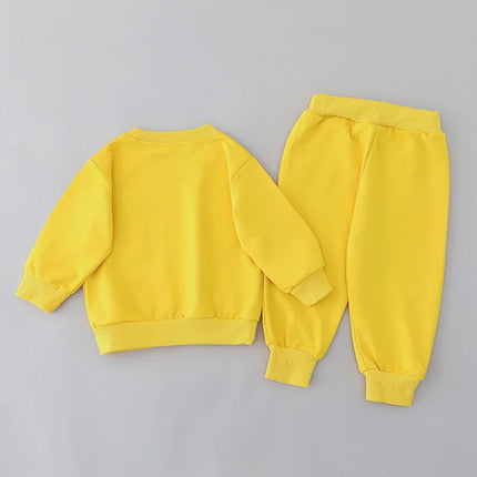 2pcs Baby Spring Fashion Simple Embroidered Bear Head Round Neck Set for Children's Versatile Long sleeved Pants 2-piece Set