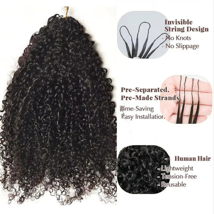 28 30 Inch Afro Kinky Curly Human Hair Crochet Knotless Pre-Separated Feather Light Crochet Human Hair Extensions 60g/Pack