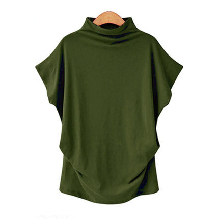 Women's New Trendy Fashion Solid Color Soft Turtleneck Top High-End Basic Daily Commute Thin Short-Sleeve Pleated Clothing