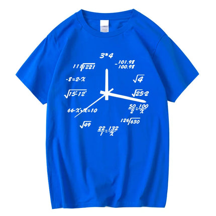 Men's T-shirt 100% Cotton Casual Funny Math Clock Print Summer Loose O-neck T Shirt for Men Short Sleeve T-shirt Male Tops