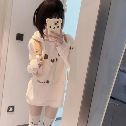 Japanese Y2k Aesthetic Cat Print Hoodies Harajuku Drawstring Sweatshirts Grunge Kawaii Pockets Women's Oversized Top 2026 New