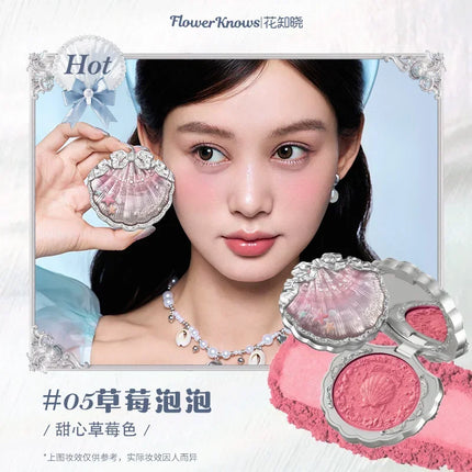Flower Knows Shells Jewel Collection Embossed Silk Satin Blusher Expands Shrink Cheek Vintage Pearl Makeup