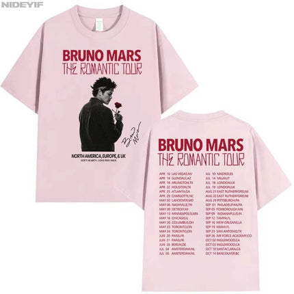 Bruno Mars The Romantic Tour T shirt for Men Women Hiphop Streetwear Oversized Tops 100% Cotton T-Shirt BM5