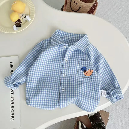 IENENS Kids Shirt Clothes Spring Thin Blouses Clothing Infant Boy Plaid Cotton Tops 1 2 3 4 Years Kids Long Sleeves Shirt