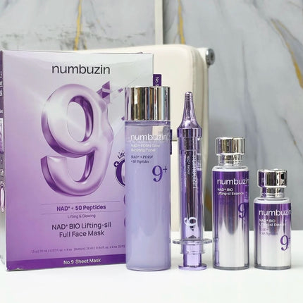 Original Numbuzin No9+ Face Care Collection NAD+ PDRN Glow Boost Toner 5+Glutathione Vitamin Concentrated Essence 3+Bifida Serum