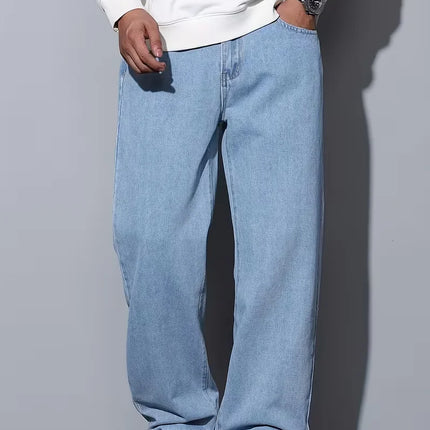 Men's Straight Leg Jeans, Loose Casual Trousers, Soft Cotton Casual Pants