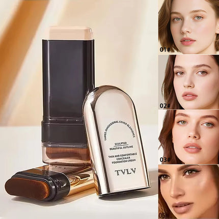 TVLV Long Lasting Matte Foundation Stick-Full Coverage Waterproof Brighten Makeup Base for Compact Concealer Stick with Brush