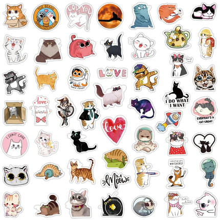 50pcs Lovely Cat Stickers Laptop Phone Case Water Bottle Guitar Fridge Cute Animal Vinyl Decal for Kids Gift Waterproof