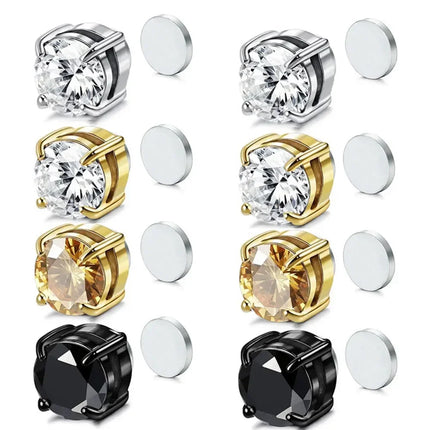 1Pairs Crystal Strong Magnetic Ear Stud Clip Earrings for Men and Women Punk Round Zircon Magnet Earrings Non Piercing Jewelry