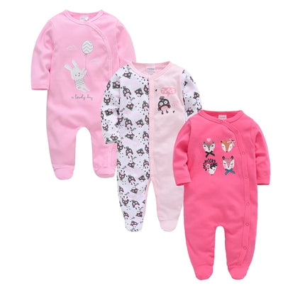 3 Pcs/lot 100% Cotton Baby Girls Clothes Set 0-12M Long Sleeve Newborn Boy Rompers Spring Autumn Carton Print Jumpsuit