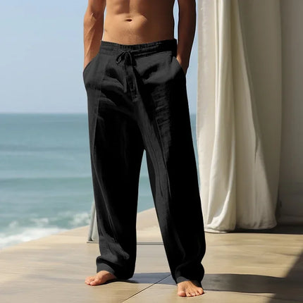 Cotton linen men's pants 2025 summer new loose casual pants high waisted breathable plus size Haren pants slimming wide trousers
