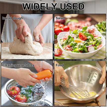 5Pcs Salad Mixing Bowl Set Stainless Steel Multipurpose Soup Basin 5 Sizes Nesting Bowls for Kitchen Cooking Baking Food Storage