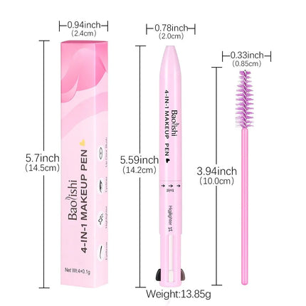 4 in 1 Multi-function Makeup Pen, Compact Travel Eyeliner, Lip Liner, Eyebrow Pencil, Highlighter Eyeshadow Pen