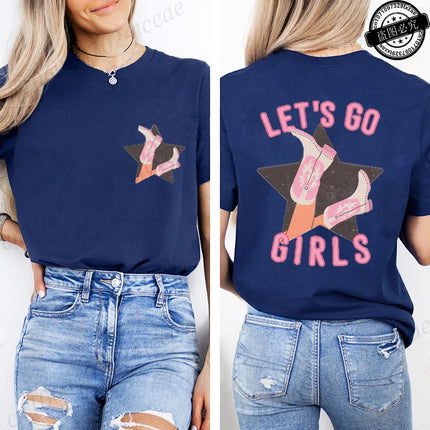 Lets Go Girls Shirt,Country Girl T-Shirts,Western Pink Tee Tops,Girls Party Women's T-Shirts,Summer Harajuku Women T-Shirt Tops