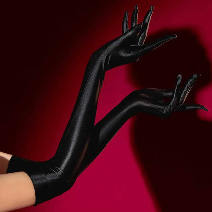 High Density Soft Elastic Oil Shiny Smooth Anti-Hook Five-Finger Women Sexy Long Gloves Pole Dance Party Cosplay Stage Performan