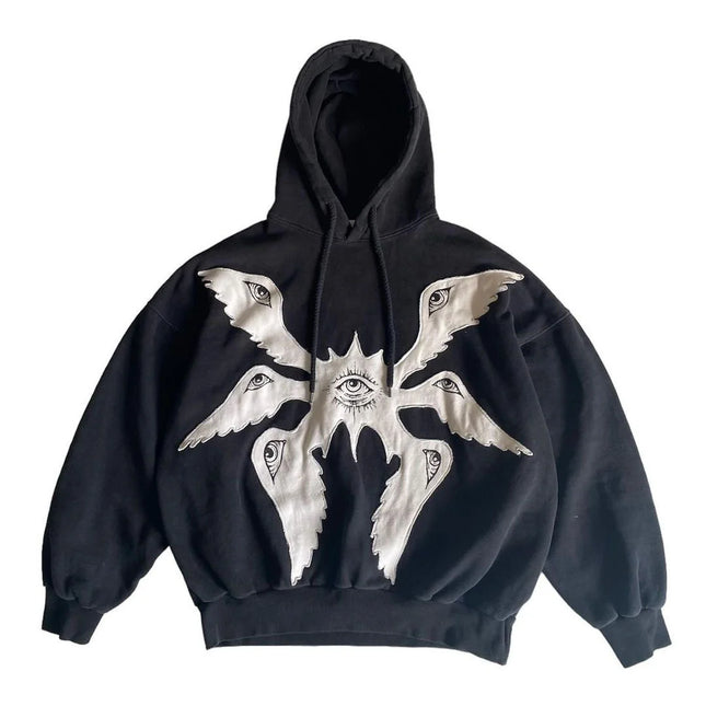 Y2K American collage devil pattern street trend personalized design loose fitting pullover unisex hooded sweatshirt