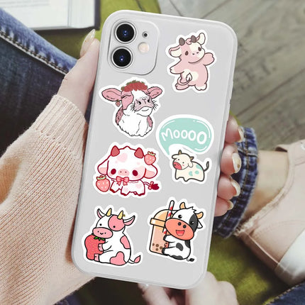 Cute Cartoon Pink Cow Stickers Animal DIY Kids Toys Gift Decorative Decal for Scrapbook Laptop Phone Luggage Bottle Waterproof