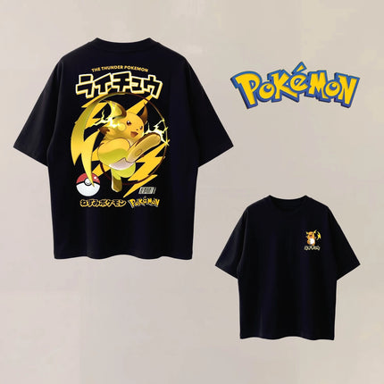 Summer Anime Pokémon Cosplay T-Shirt Cotton Short Sleeve Tops Casual Loose Retro T-Shirt Men Women Kids Family Matching Outfits