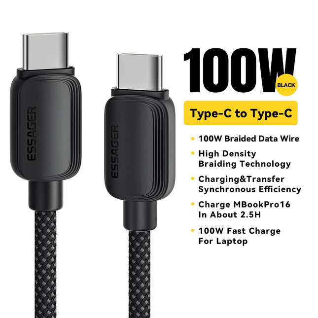 Essager USB C to Type C Cable 5A PD 100W Fast Charging Charger Data Cord For Macbook Pro Samsung Xiaomi Huawei Charge Cable 3M