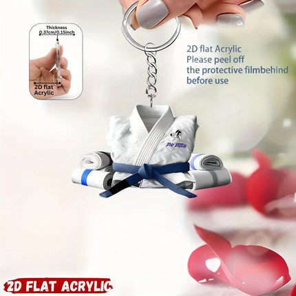 2D Judo Suit Keychain Jiu-Jitsu Themed Pendant Flat Acrylic Ornament Charms Karate Hanging Decoration for Bag Party Festive Gift