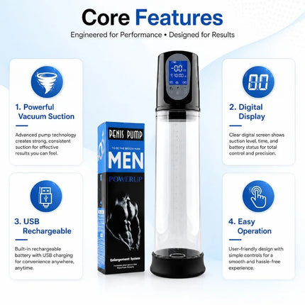 Electric Vacuum Penis Pump Men's Sex Toy Penis Extender 4 Sucking Modes LED Display Rechargeable Cock Training Penis Extension