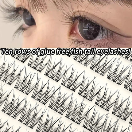110PCS Self-Adhesive Eyelashes Triple Fish Tail Style Extremely Fine Black Stem False Lashes Clear Transparent Natural Look