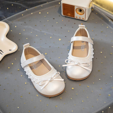 Girls Walking Shoes Sweet Lace Simple Bows 2025 New Kids Princess Shoes Round Toes Kids Leather Shoes Non-slip Soft Sole Flats