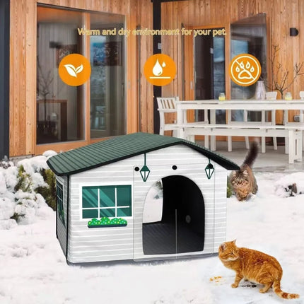 Outdoor Cat House Weatherproof Stray Cat Dog House Waterproof Outdoor Winter Warm Pet Cave Sleeping Beds Home Foldable Washable