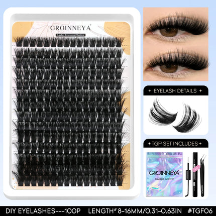 GROINNEYA Lash Clusters Kit Fluffy Volume Eyelash Clusters D Curl Cluster Eyelash Extensions 3D Wispy Lashes Clusters Makeup