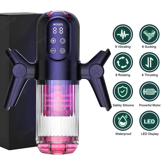 Automatic Male Masturbator For Men 9 Vibration 6 Sucking Rotating Licking Telescopic Modes Pocket Pussy Stroker Blowjob Sex Toys