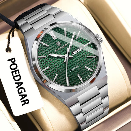 POEDAGAR Luxury Fashion Men's Wristwatch Waterproof Luminous Date Week Man Clock Stainless Steel Quartz Business Watches For Men