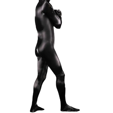Men Body-Shaping Clothing Shark-Skin PU Shapewear Jumpsuit Faux Leather All-In-One Bodysuit Fully Covered Cosplay Zentai Leotard