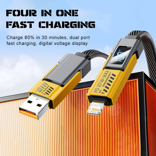 4 In 1 100W Fast Charging Cable Multi Port USB Type C Data Cable For iPhone16 15 14 Xiaomi Samsung Oppo Universal Charger Cord